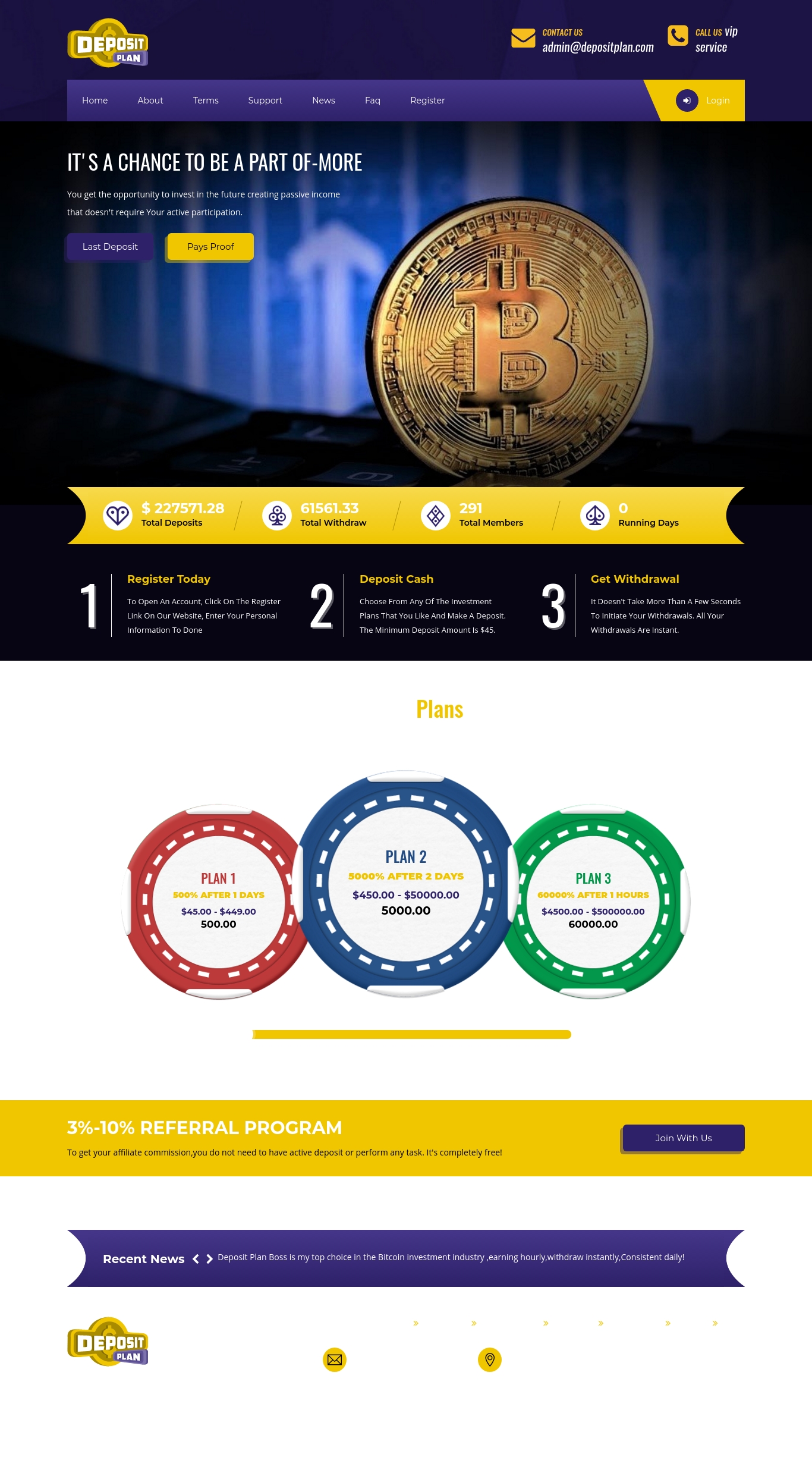 Gaming HYIP project DepositPlan