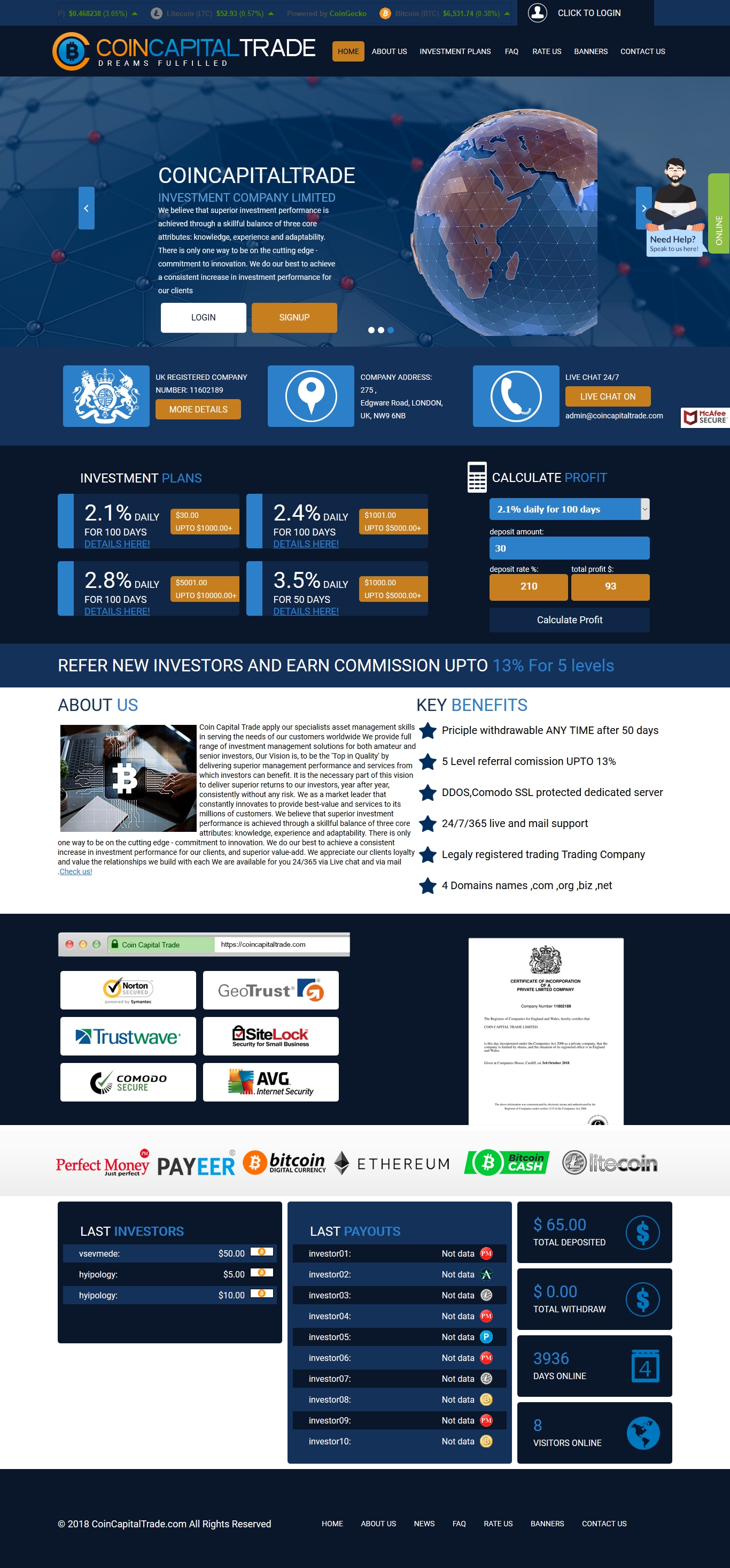 Investment project Coin Capital Trade Ltd