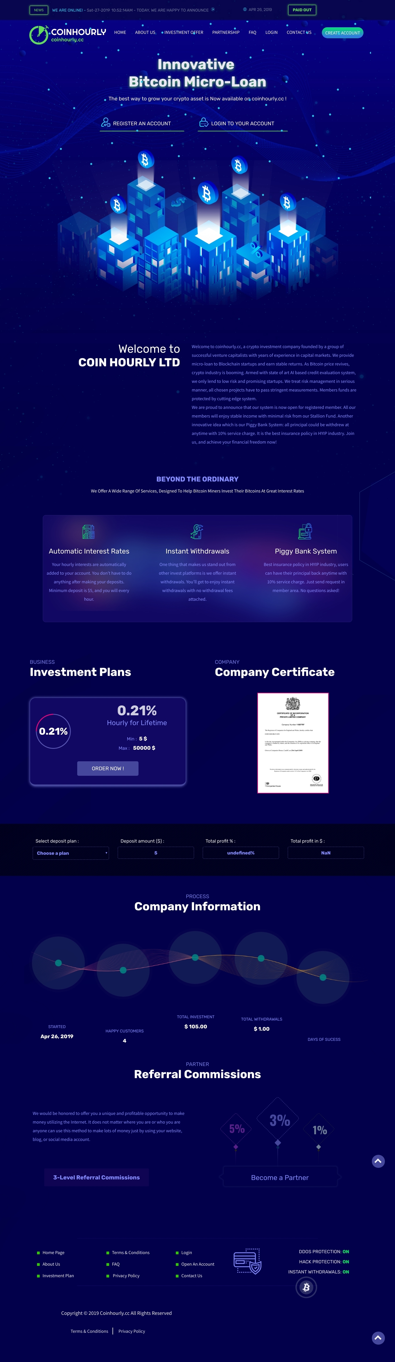 Invest project Coin Hourly Ltd
