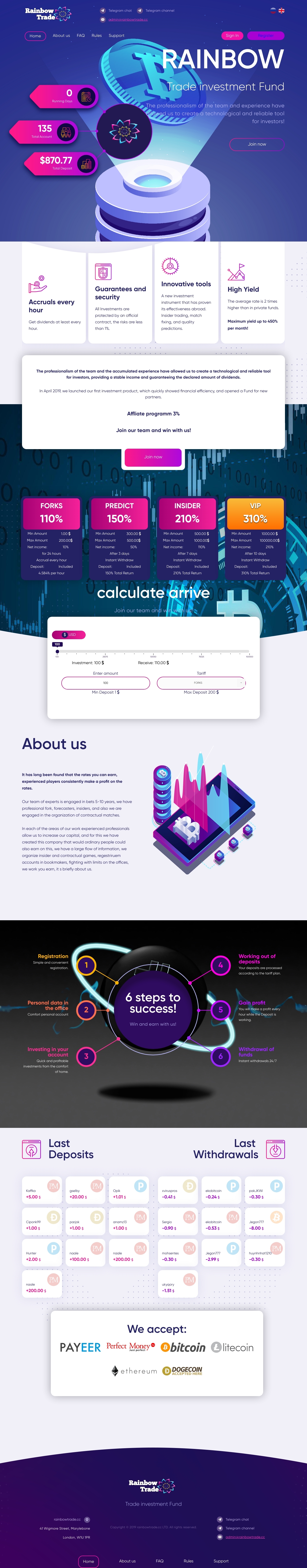 HYIP project Rainbow Trade