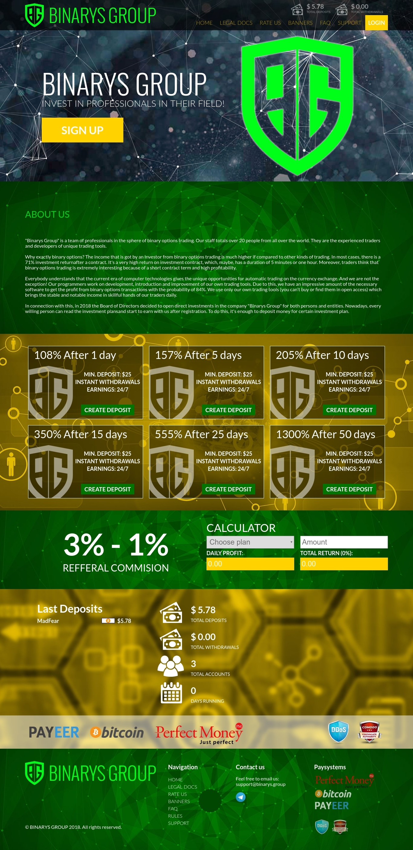 Investment HYIP Binarys Group